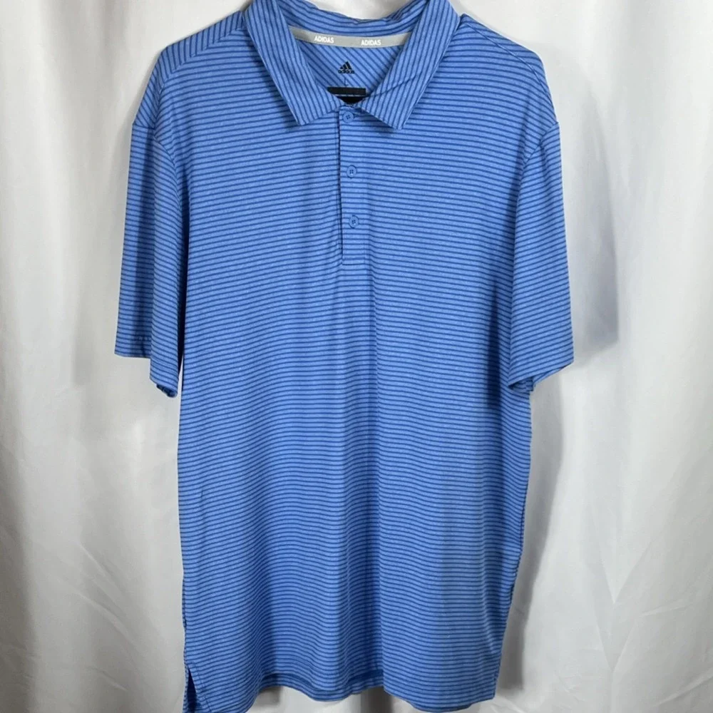 adidas Golf Blue & White Striped Men's Polo Shirt Size Large Lightweight